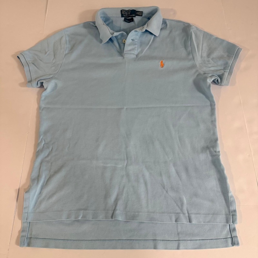 Polo Ralph Lauren Mens Custom Fit Polo Shirt Light Blue Orange Pony Size M